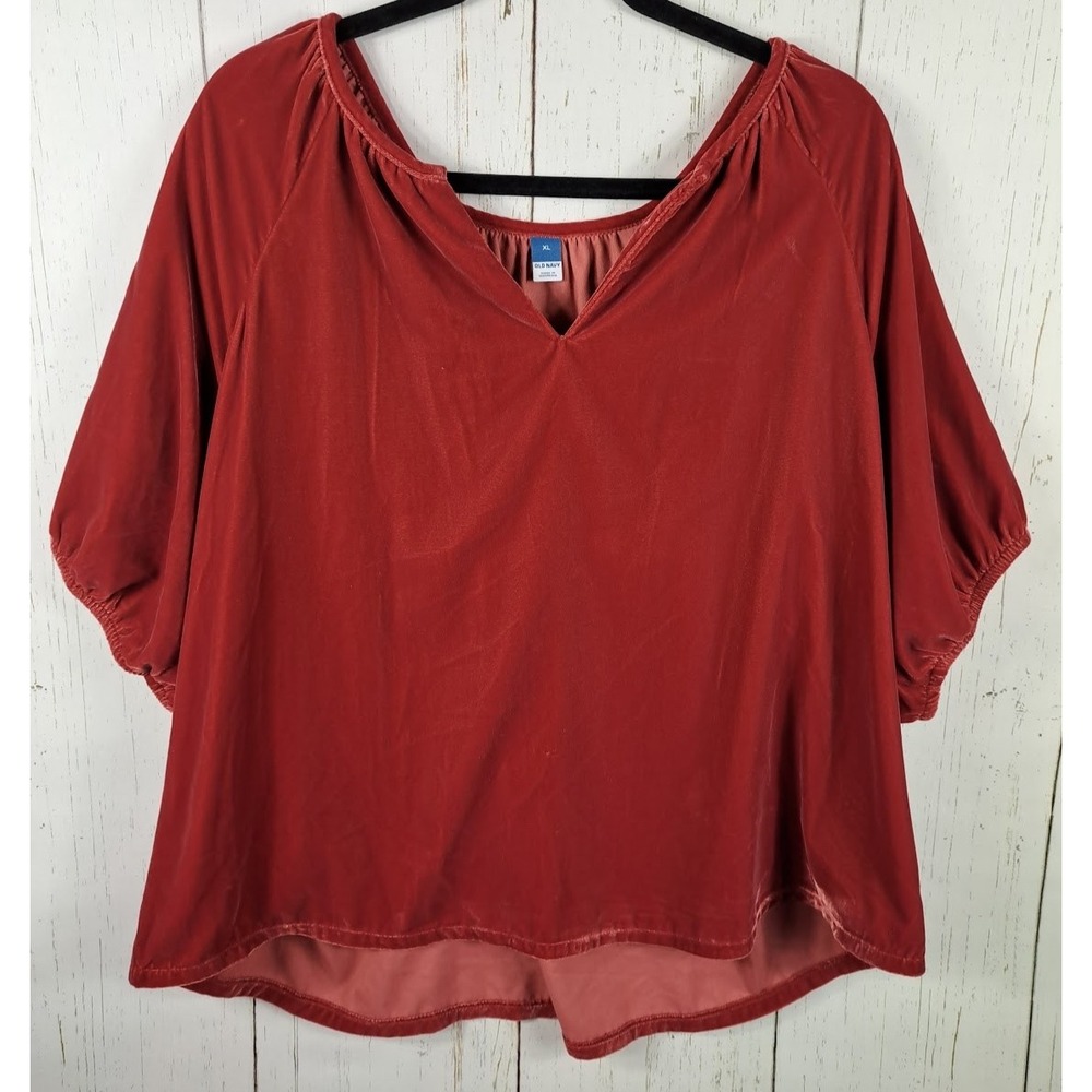 Old Navy Size XL Womens Short Sleeve Velvet Red Tone Blouse